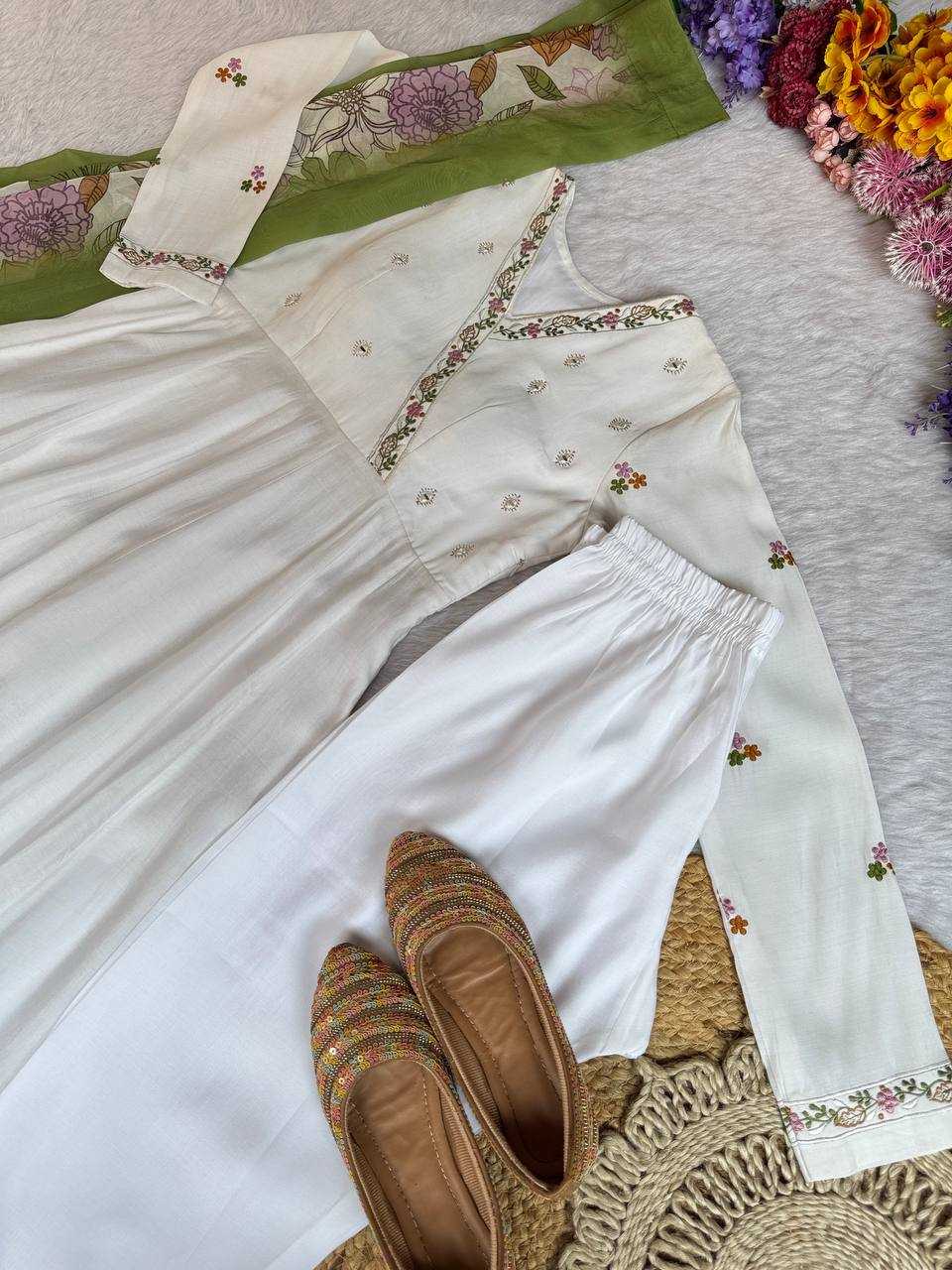 White Anarkali Suit Set Roohri