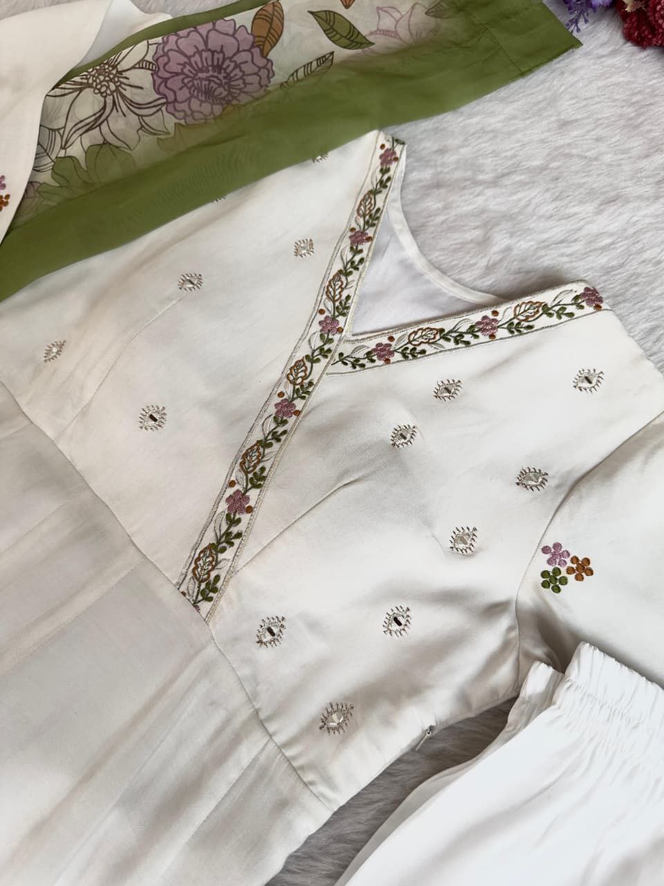 White Anarkali Suit Set Roohri