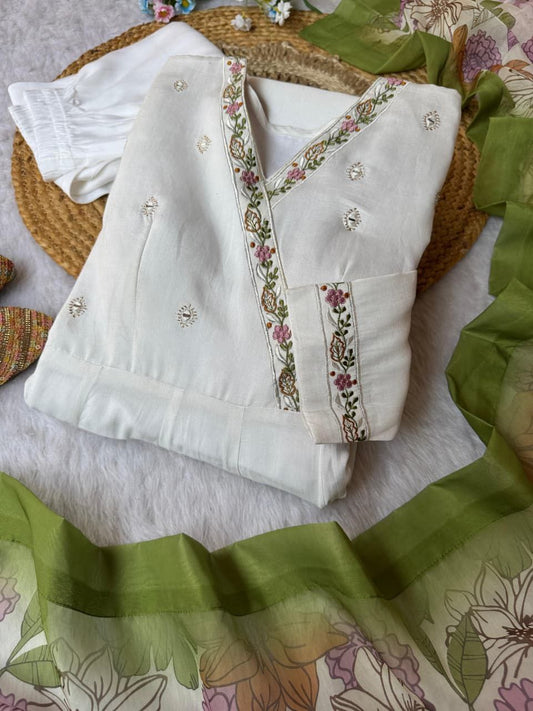 White Anarkali Suit Set Roohri