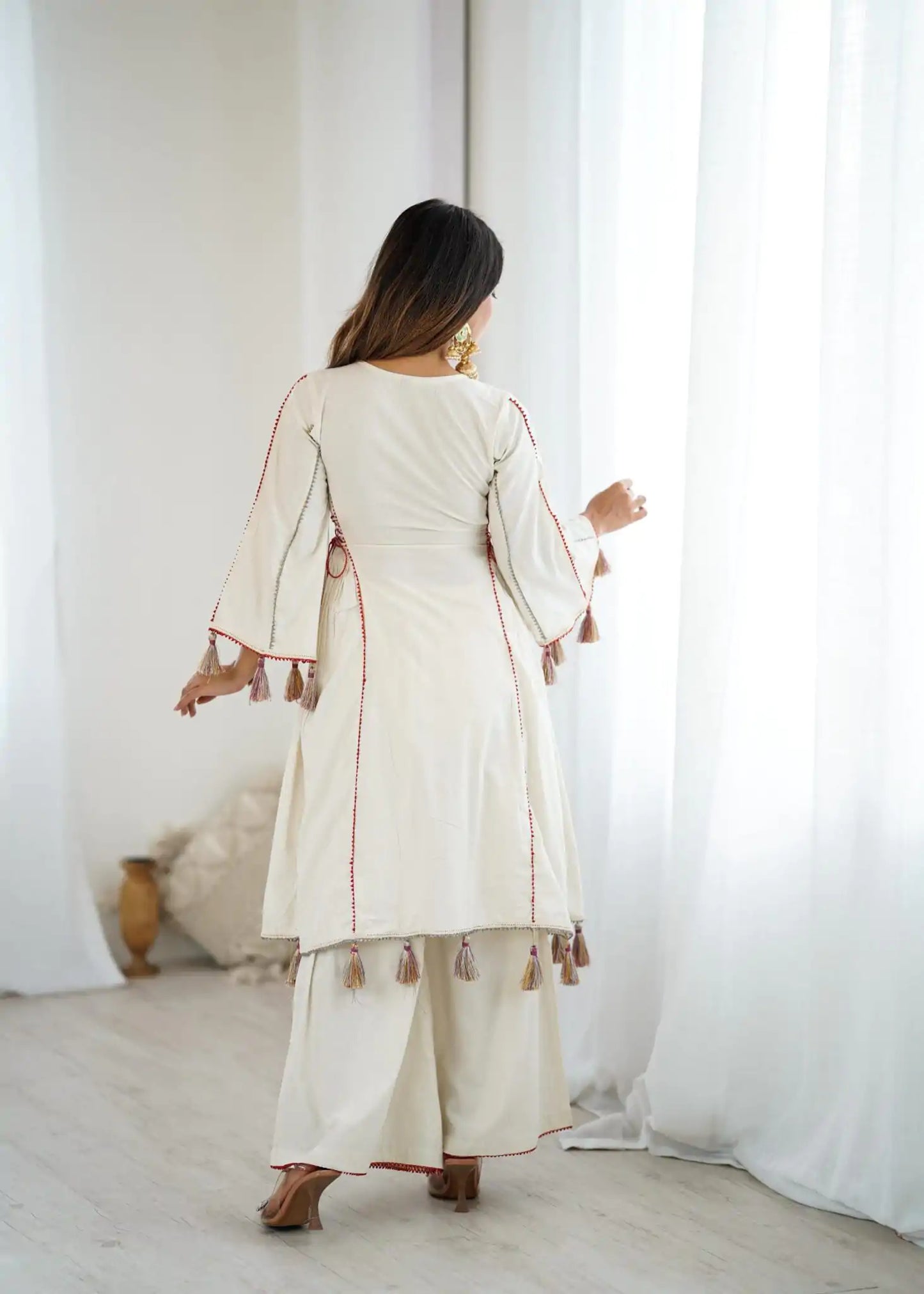 White Khadi Co-ord Set Roohri