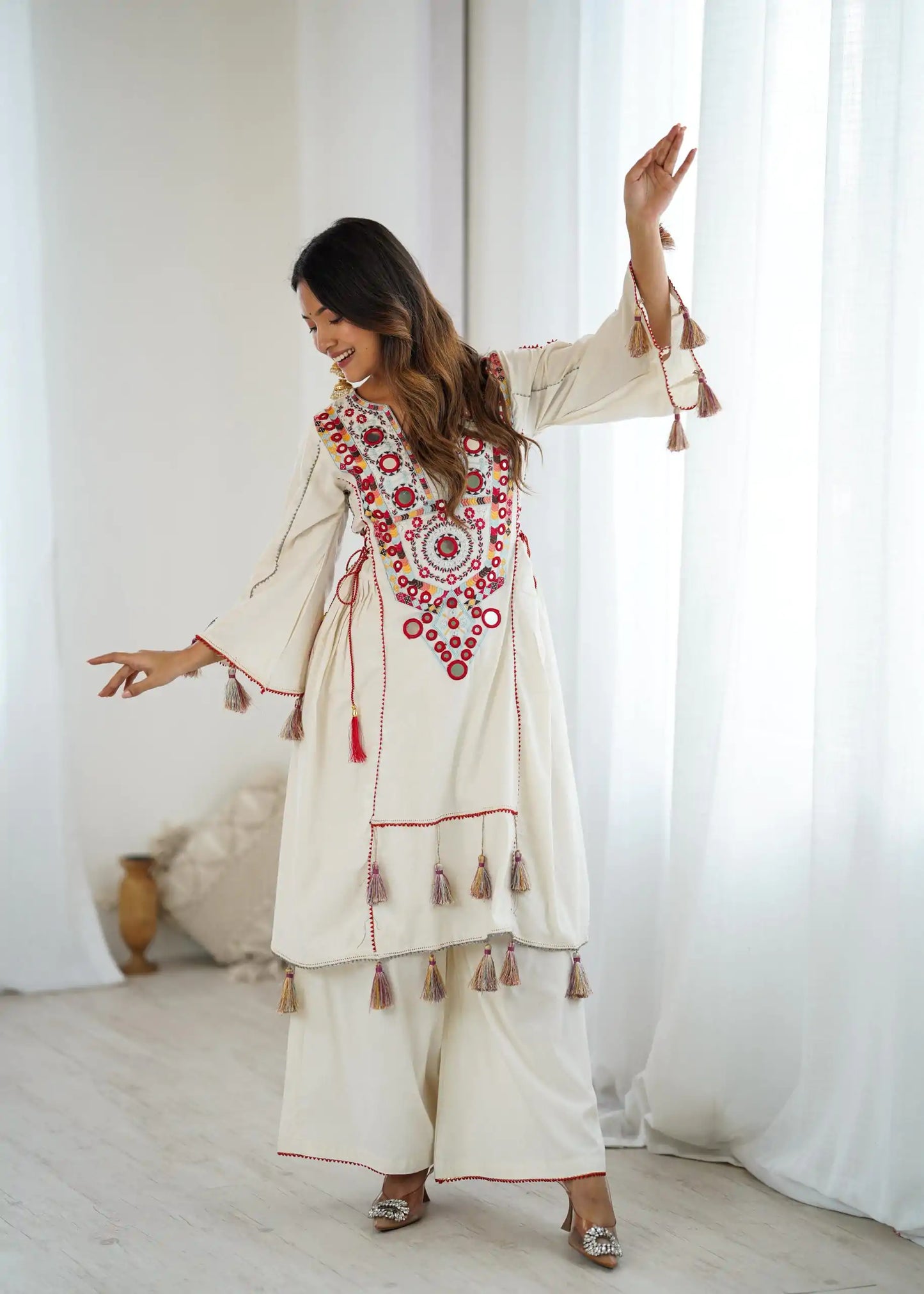 White Khadi Co-ord Set Roohri