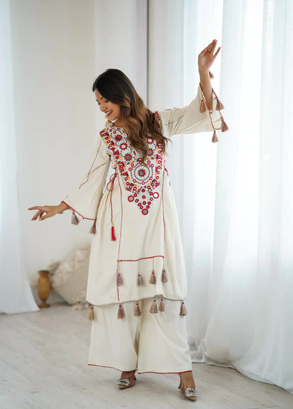 White Khadi Co-ord Set Roohri