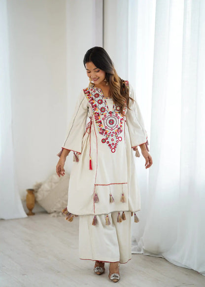 White Khadi Co-ord Set Roohri