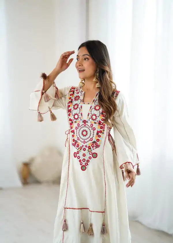 White Khadi Co-ord Set Roohri