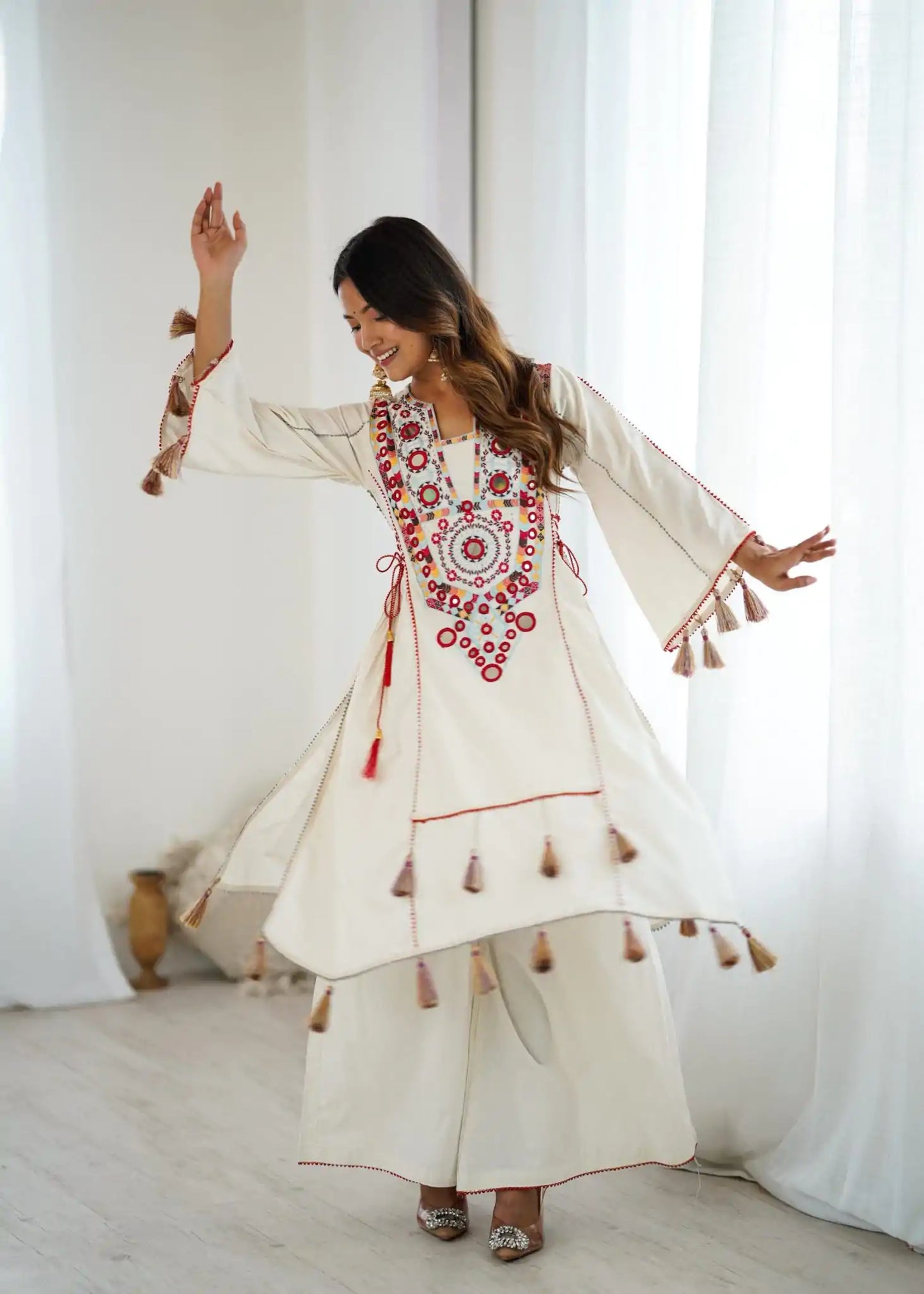 White Khadi Co-ord Set Roohri