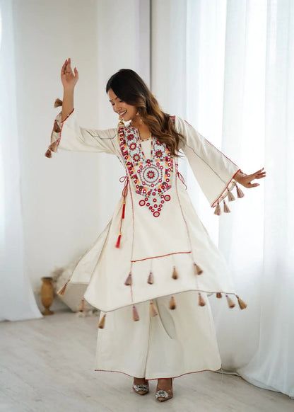 White Khadi Co-ord Set Roohri