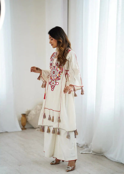 White Khadi Co-ord Set Roohri
