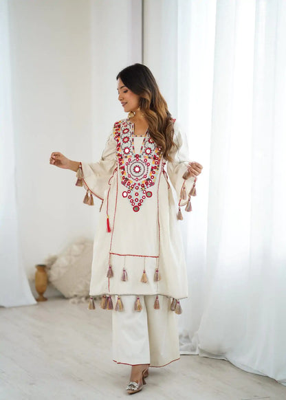 White Khadi Co-ord Set Roohri
