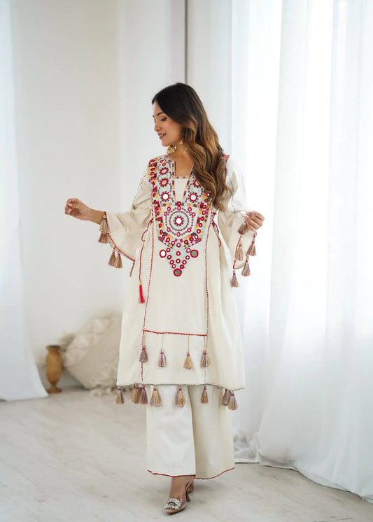 White Khadi Co-ord Set Roohri
