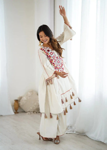 White Khadi Co-ord Set Roohri