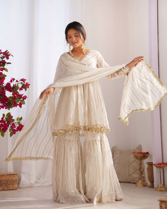 White Sharara Suit Set