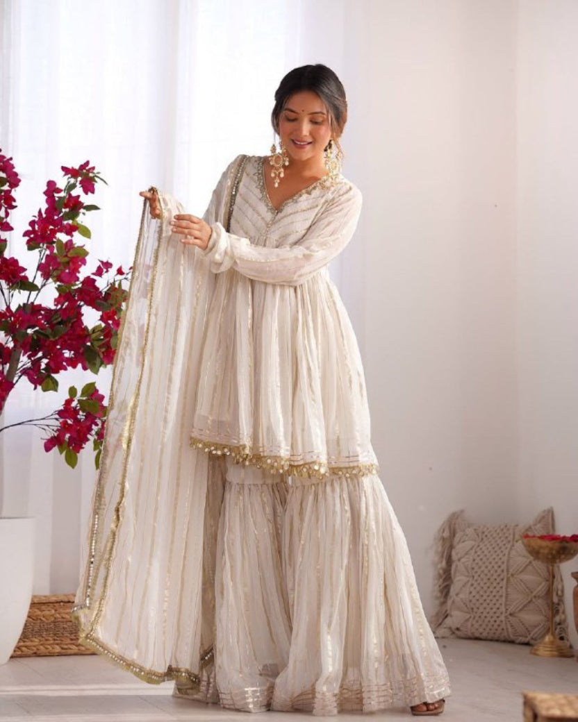 White Sharara Suit Set