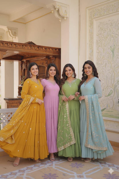 Yellow Anarkali Dupatta Set Roohri