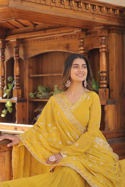 Yellow Anarkali Dupatta Set Roohri