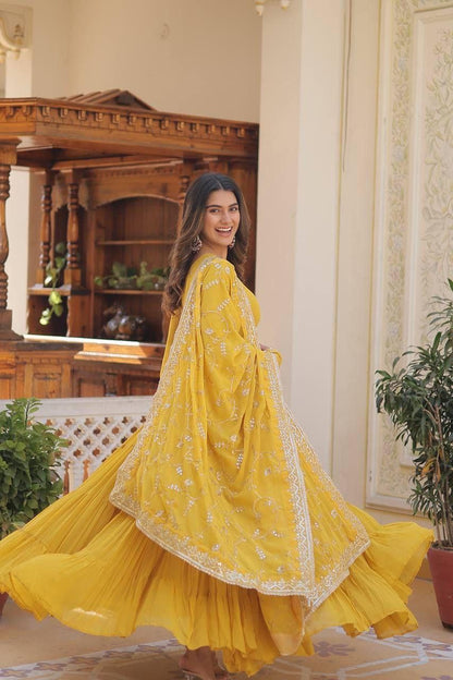Yellow Anarkali Dupatta Set Roohri