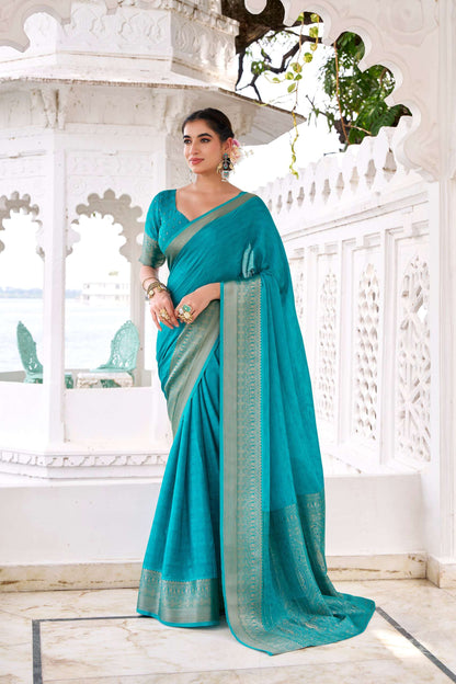 Sky Blue Chinon Saree Roohri