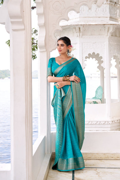 Sky Blue Chinon Saree Roohri
