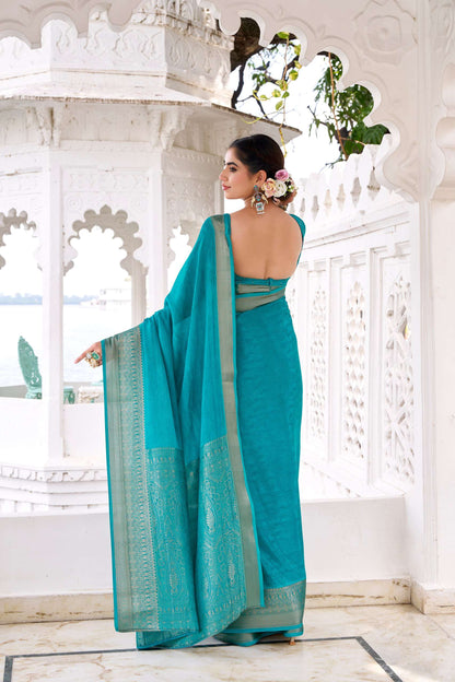 Sky Blue Chinon Saree Roohri