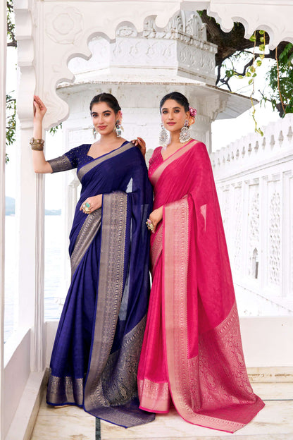 Navy Blue Chinon Saree Roohri
