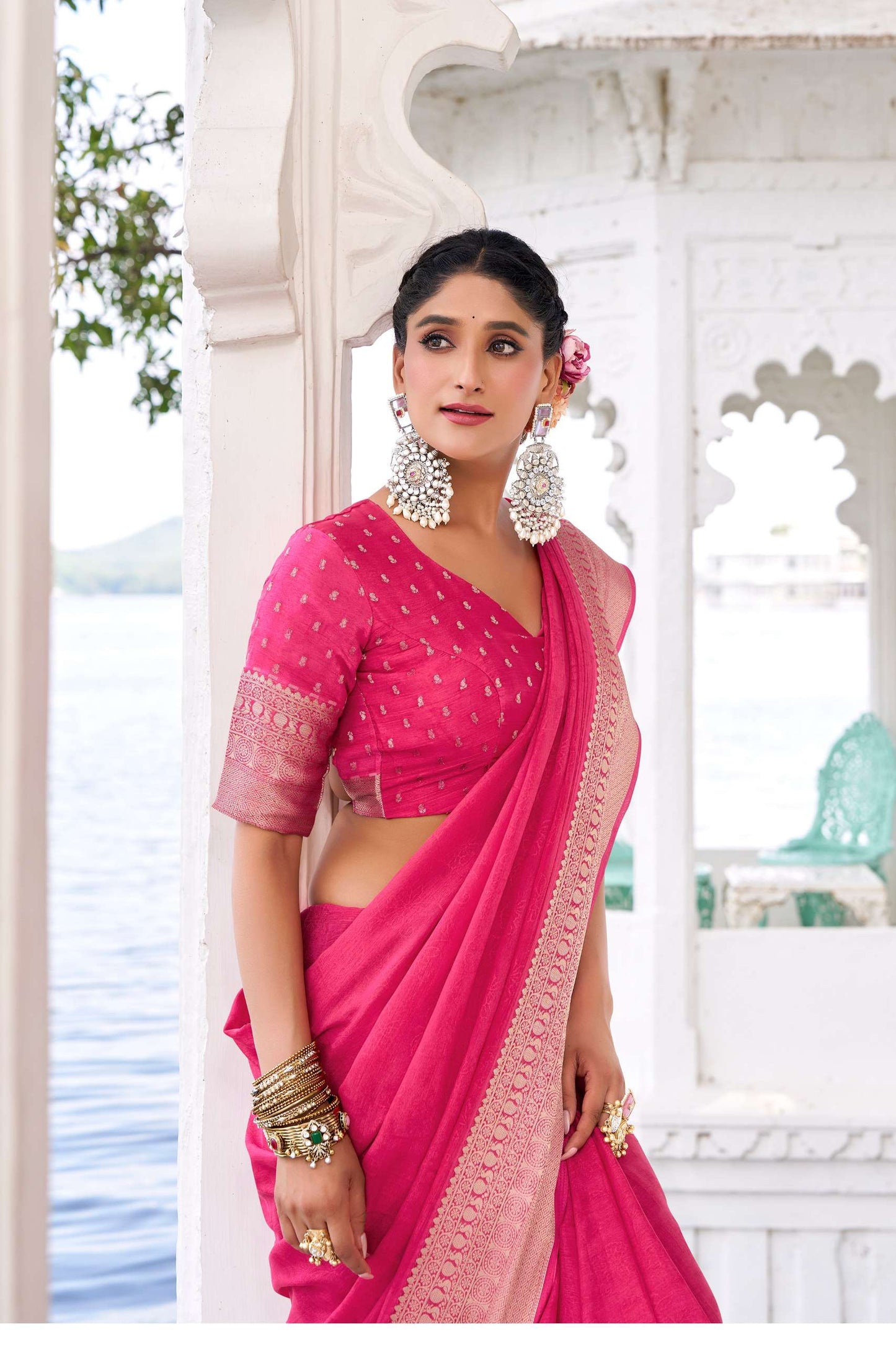 Pink Chinon Saree Roohri