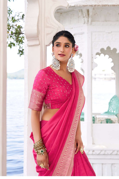 Pink Chinon Saree Roohri