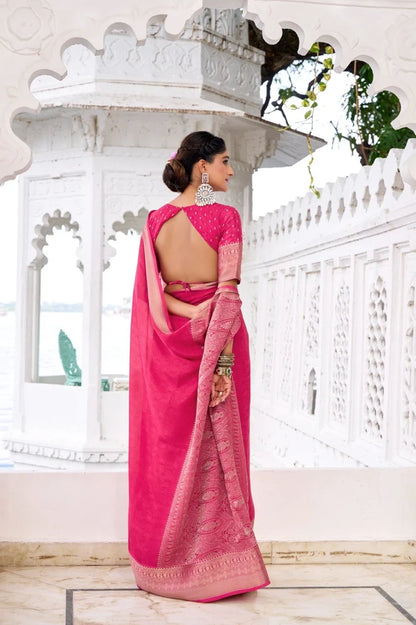 Pink Chinon Saree Roohri