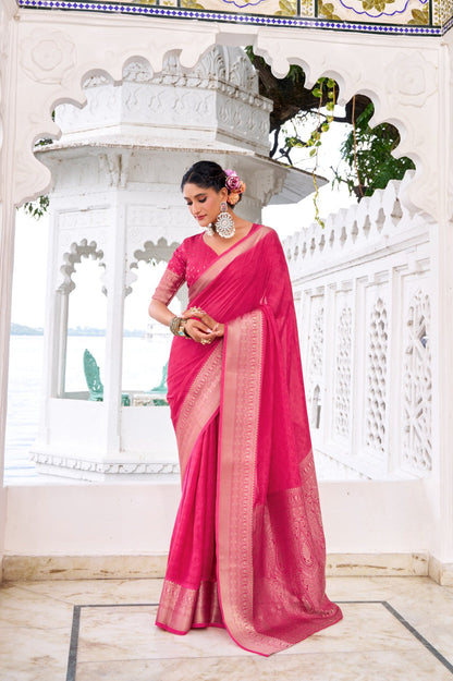 Pink Chinon Saree Roohri
