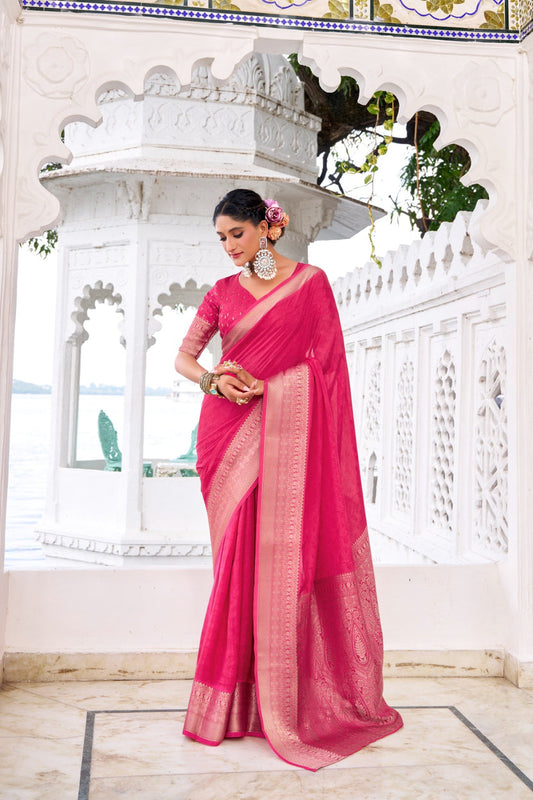 Pink Chinon Saree Roohri