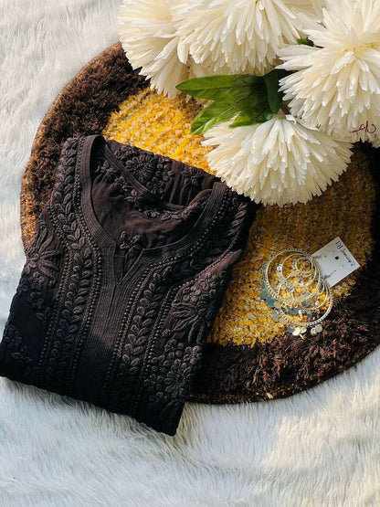 Black Viscose Chikankari Kurti Roohri