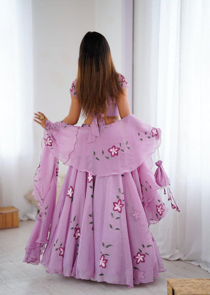 Lavender Organza Lehenga Choli Set Roohri