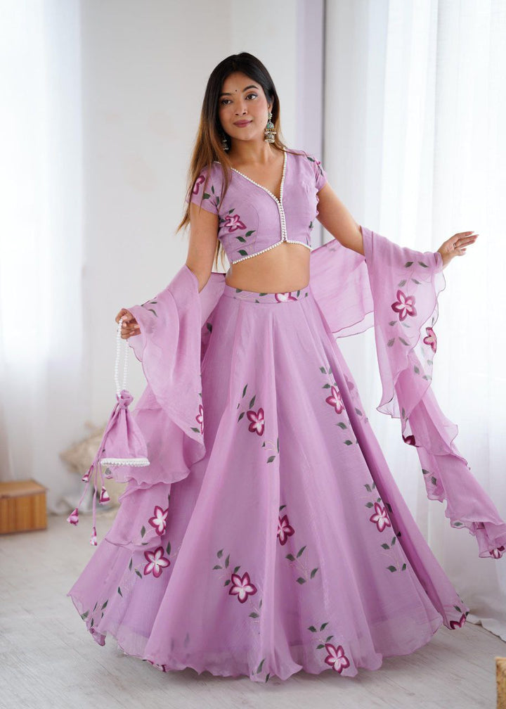 Lavender Organza Lehenga Choli Set Roohri