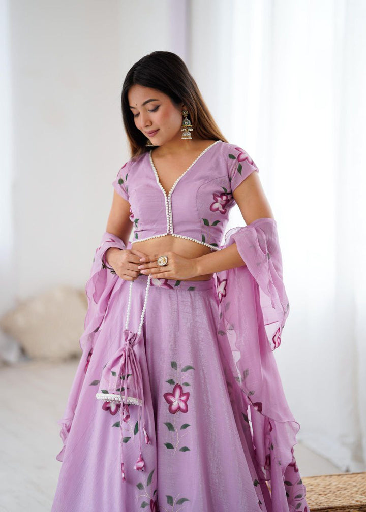 Lavender Organza Lehenga Choli Set Roohri