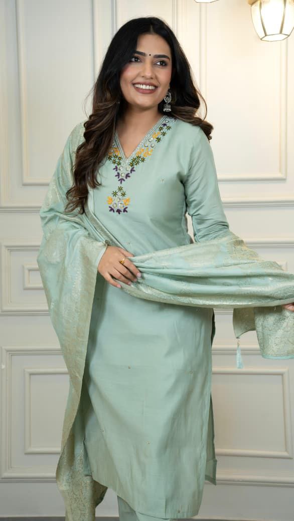 sea green suit set roohri