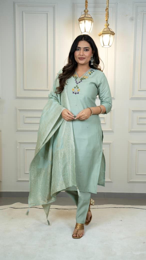sea green suit set roohri
