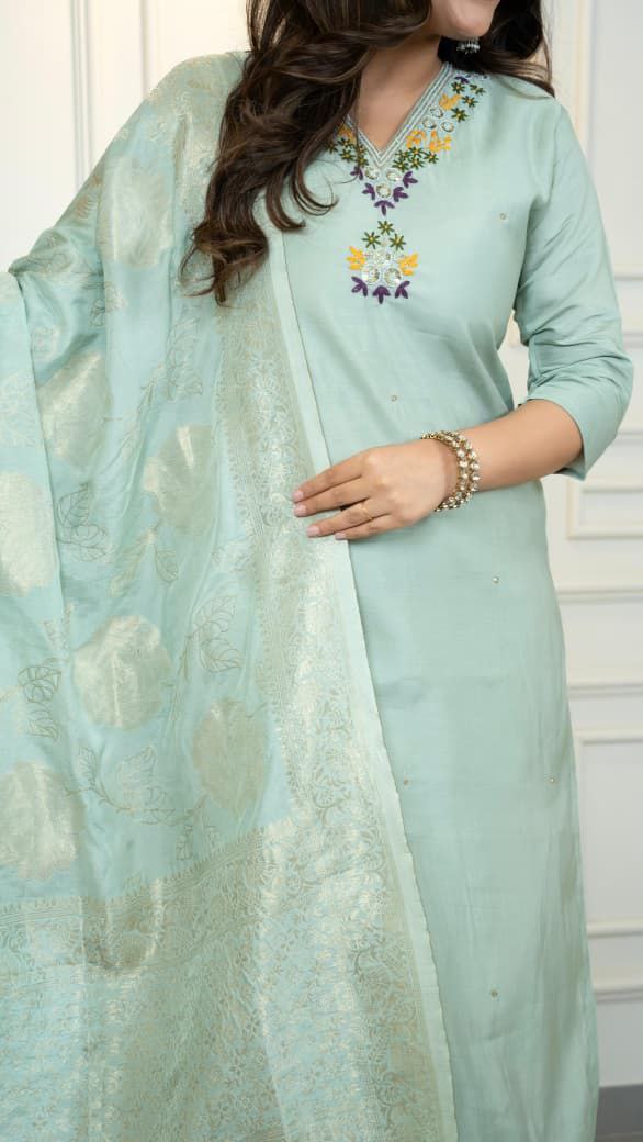 sea green suit set roohri
