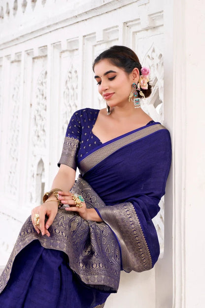 Navy Blue Chinon Saree Roohri