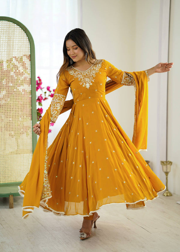 Yellow Anarkali Suit Set Roohri