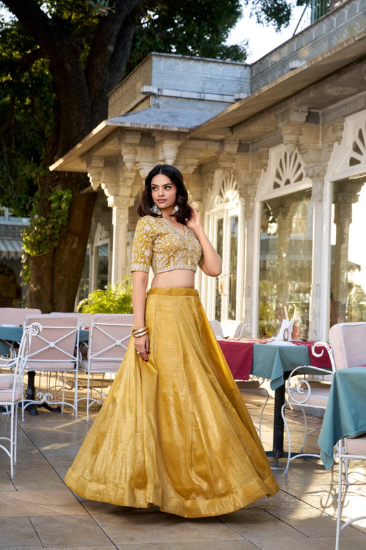 Yellow Embroidered Lehenga Choli Set Roohri
