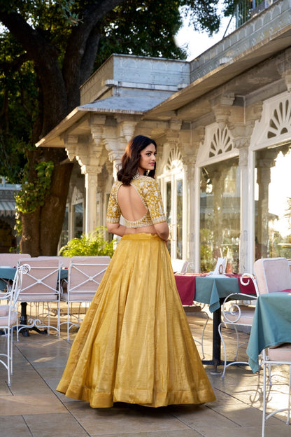 Yellow Embroidered Lehenga Choli Set Roohri