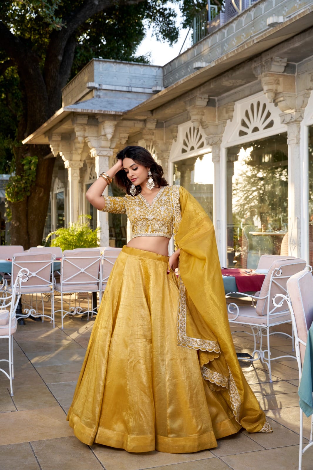 Yellow Embroidered Lehenga Choli Set Roohri