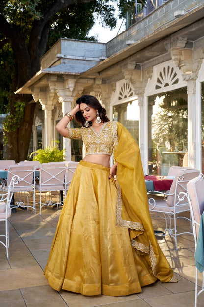 Yellow Embroidered Lehenga Choli Set Roohri